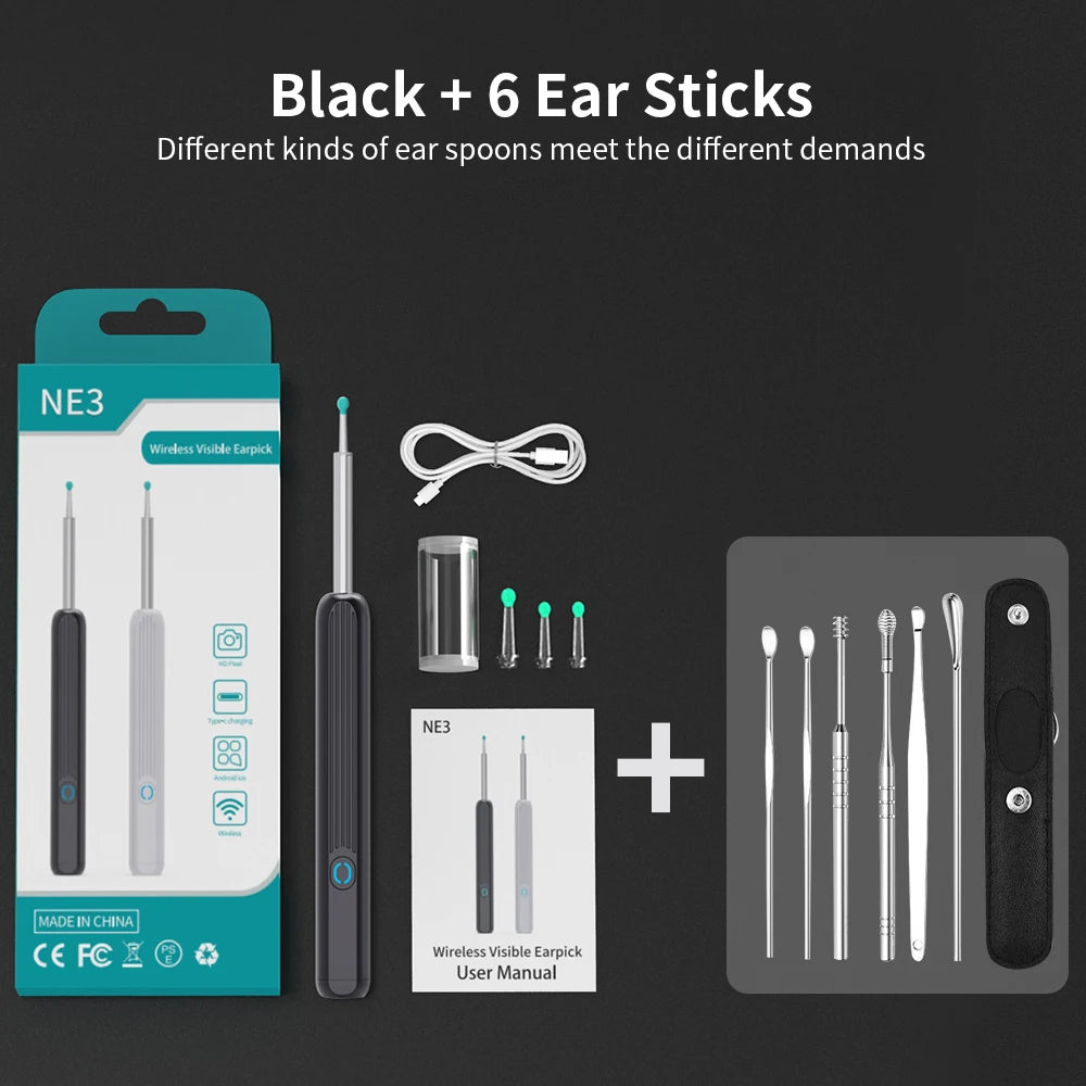 NATFIRE NE3 Ear Cleaning Kit Smart Visual Ear Sticks 1296P Ear Wax Removal Tool Wireless Ear Cleaner with Camera LED Light