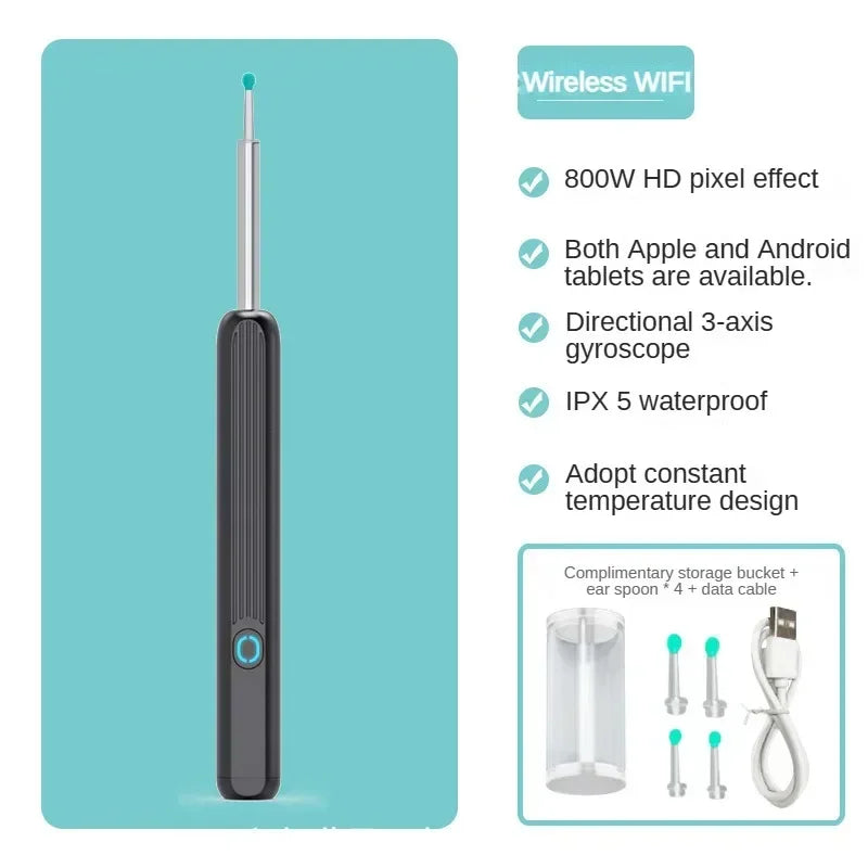 Wireless Wi-fi Visual Ear Cleaner Otoscope EarWax Ear with Ear 1296P HD Cleaning Kit Removal Sticks Endoscope Camera Tool Kit