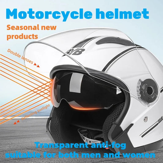 2025 Electric Motorcycle Helmet with Double-Lens Anti-Fog Shield Full Face Helmet for Riding All Seasons Safety Gear Men Women