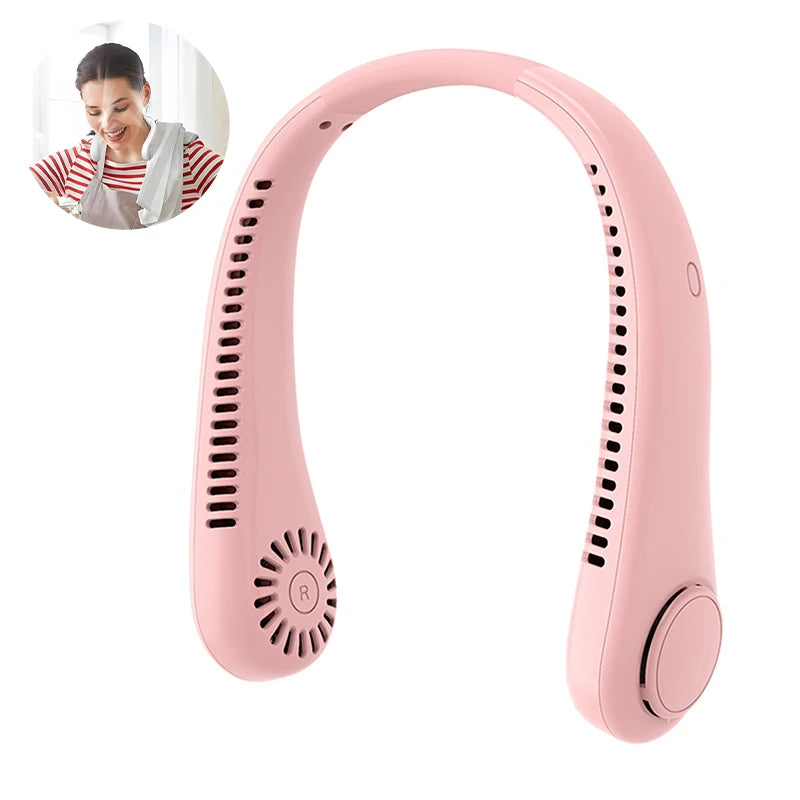 3 Speeds Mode Adjustable Stretchable Neck Fan Blow Air For Cooling Hand Free 4000mAh Rechargeable Portable Neck Fan