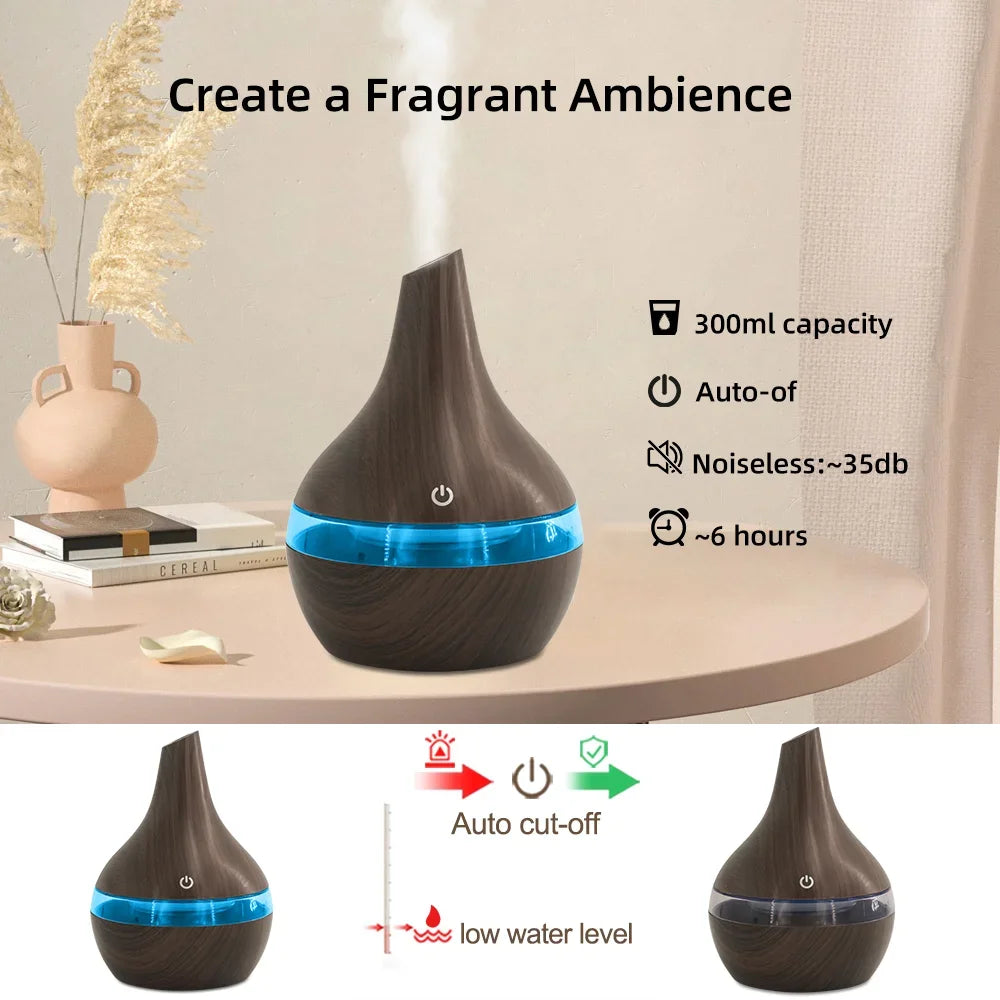 300ml Air Humidifier & Aroma Diffuser Combo - Multi Functional Essential Oil Diffuser for Aromatherapy Machine, Relieve Dry Air
