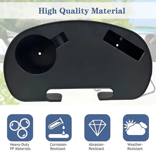 1pc Durable Folding Chair Side Table Attachment, Plastic Beverage and Snack Storage Tray, No Electricity Needed, Black