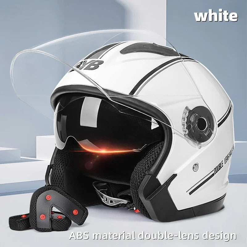2025 Electric Motorcycle Helmet with Double-Lens Anti-Fog Shield Full Face Helmet for Riding All Seasons Safety Gear Men Women
