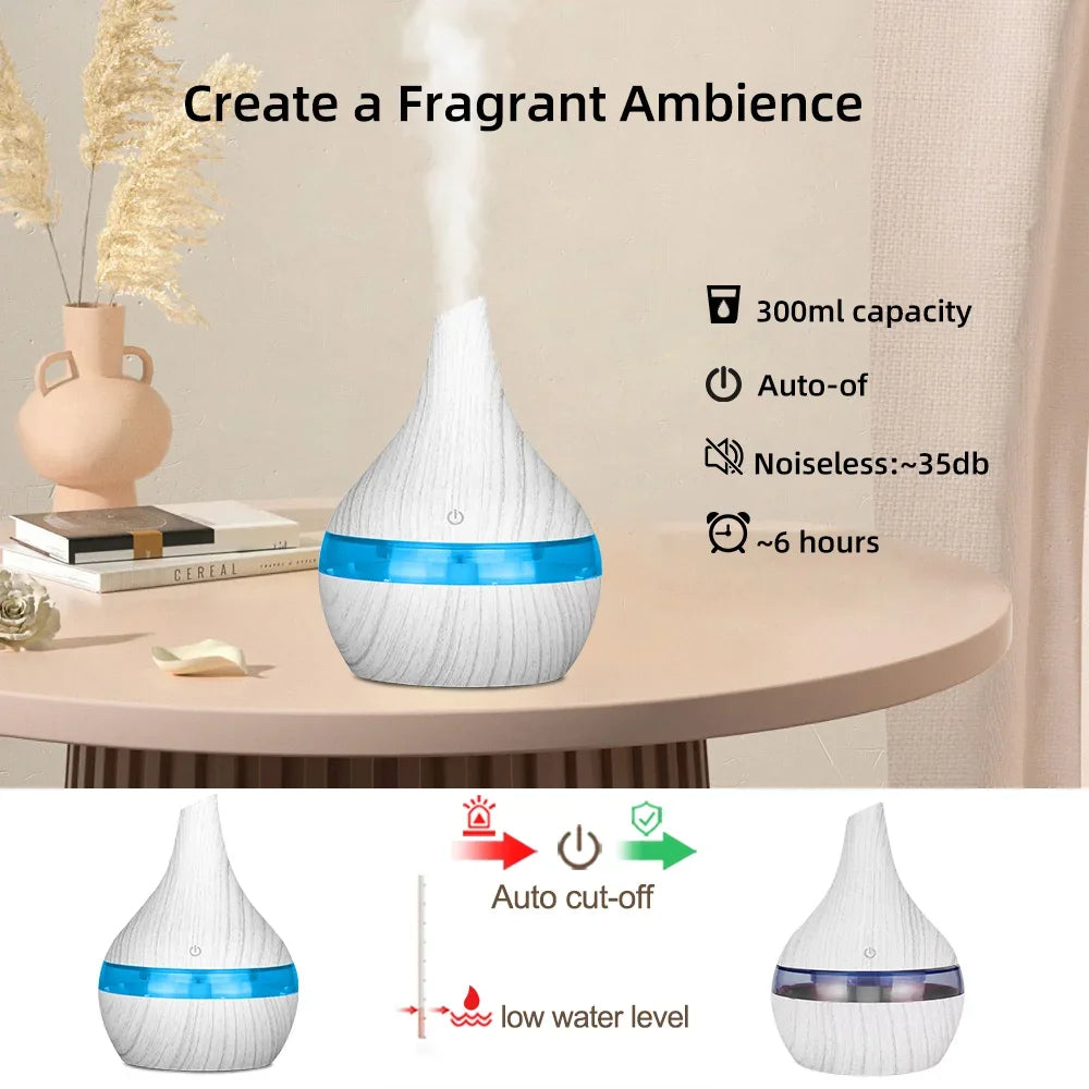 Portable 300ml USB Air Humidifier & Essential Oil Diffuser - Mini Aroma Diffuser for Aromatherapy, Travel, Desk & Small Spaces