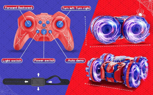 Gesture Sensing RC Stunt Car 360 Degree Rotating Amphibious Hand Gesture Remote Control Car with Lights for Kids Boys Red