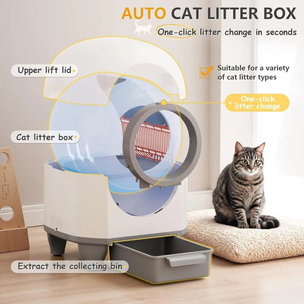 Self Cleaning Litter Box Automatic, 90 L Automatic Cat Litter Box for Multiple Cats APP-Controlled with Smart Sensors