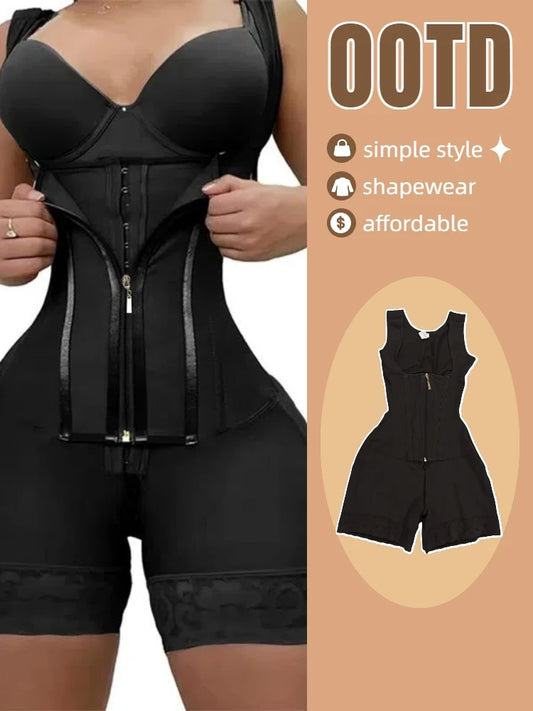 Shapewear for women's Lace-Trimmed Shapewear Bodysuit - Tummy Control Corset with Adjustable Straps & Zipper, Black, Comfortable