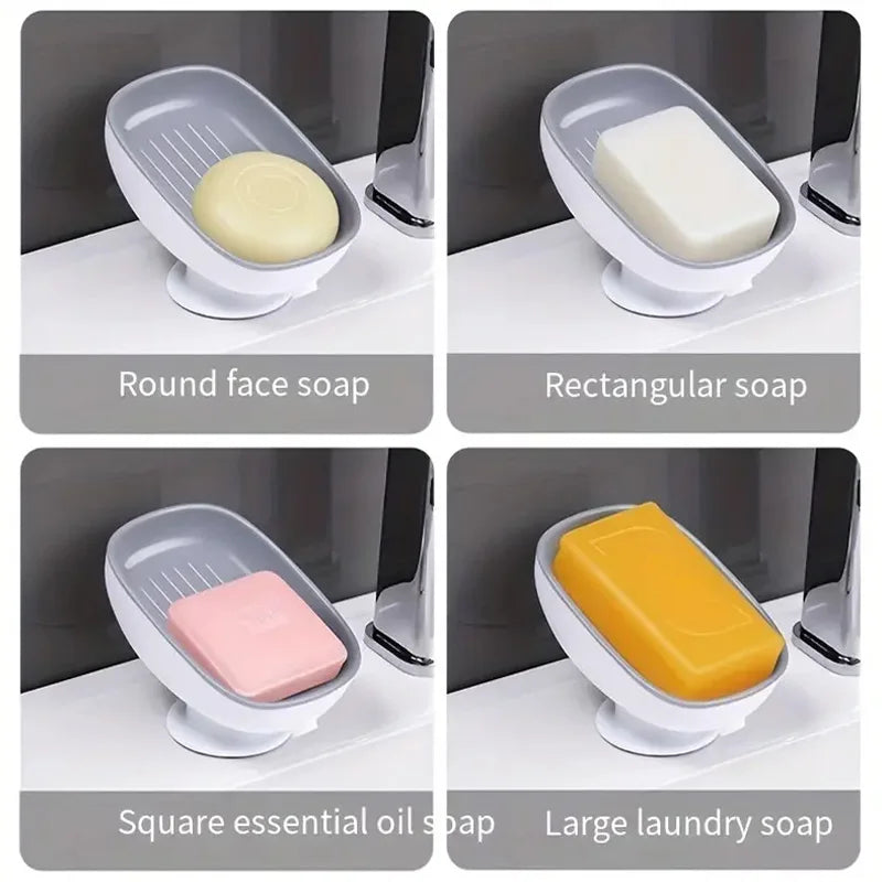 Suction Cup Soap Dish Drainable, Rust-Proof, for Bathroom, Kitchen Sink, Shower