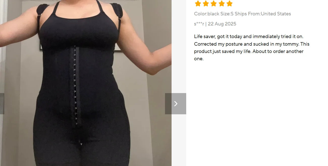 Shapewear for women's Lace-Trimmed Shapewear Bodysuit - Tummy Control Corset with Adjustable Straps & Zipper, Black, Comfortable