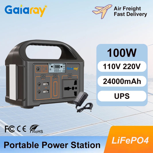 Gaiaray 100W Portable Power Station 24000mAh LiFePO4 Charging Energy Station Solar Generator AC110V 220V Power Bank for Camping