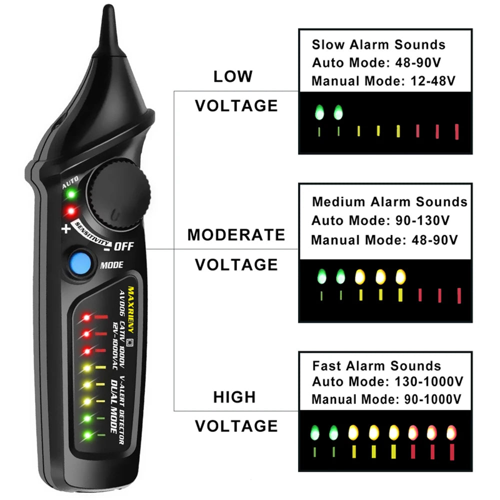 MAXRIENY Non-Contact Voltage Detector Tester AVD06 Socket Wall Outlet Live Test Pen Indicator 12~1000V NCV Continuity Test meter