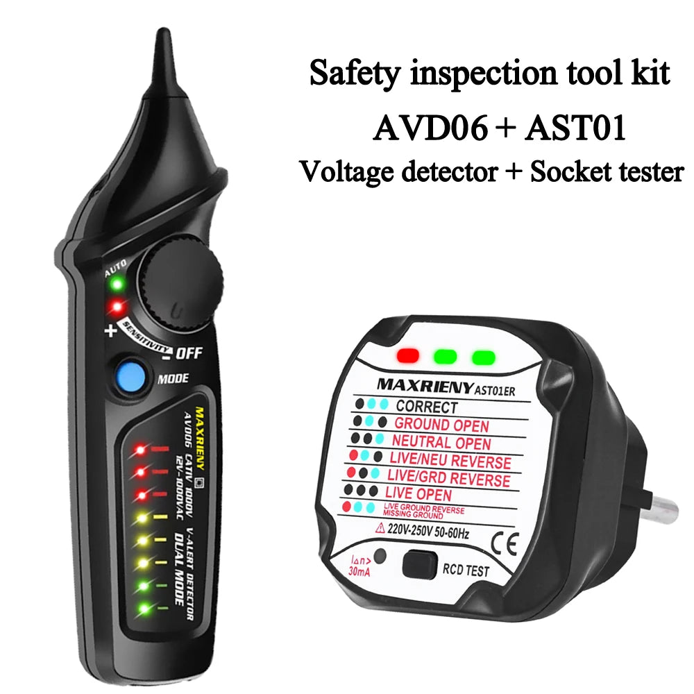 MAXRIENY Non-Contact Voltage Detector Tester AVD06 Socket Wall Outlet Live Test Pen Indicator 12~1000V NCV Continuity Test meter