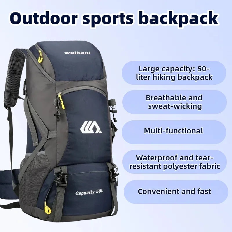 Outdoor Sports Hiking Backpack Camping Bag 50L Oxford Canvas Dual Shoulder Travel Large Capacity Multi-Functional Backpack