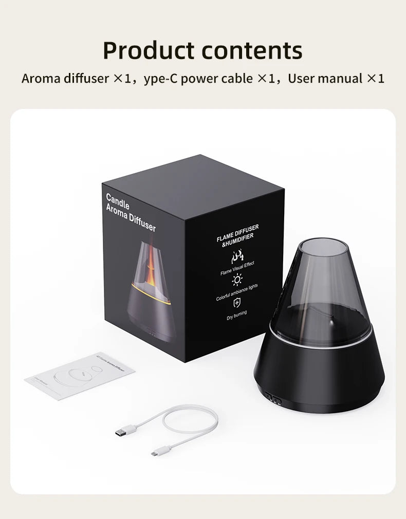 NEWSTYLE Simulated Flame Aroma Diffuser Bonfire Air Humidifier Ultrasonic Cool Mist Maker Fogger LED Essential Oil Lamp Diffuser
