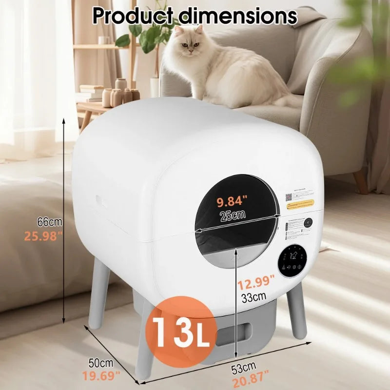 Extra Large Automatic Litter Box Self Cleaning for Multiple Cats, Odor-Free, App-Controlled, Ambient Light Waste Disposal