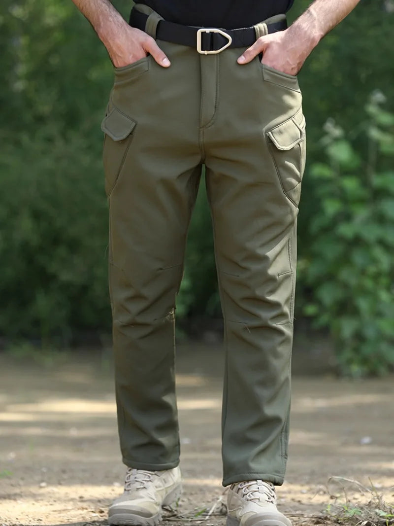 Men's Winter Pants Water Resistant Fleece Lined Snowboard Ski Softshell Tactical Pants with Multi-Pockets Outdoor Work Pants