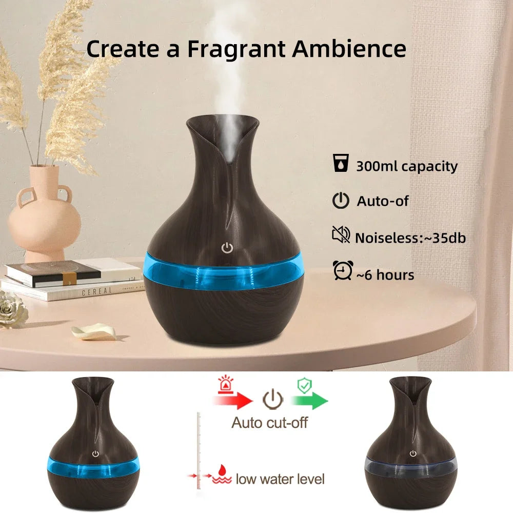 300ml Aromatherapy Humidifier  Whisper Quiet Cool Mist Diffuser for Home, Office  USB Powered, Essential Oil Compatible, Stylish