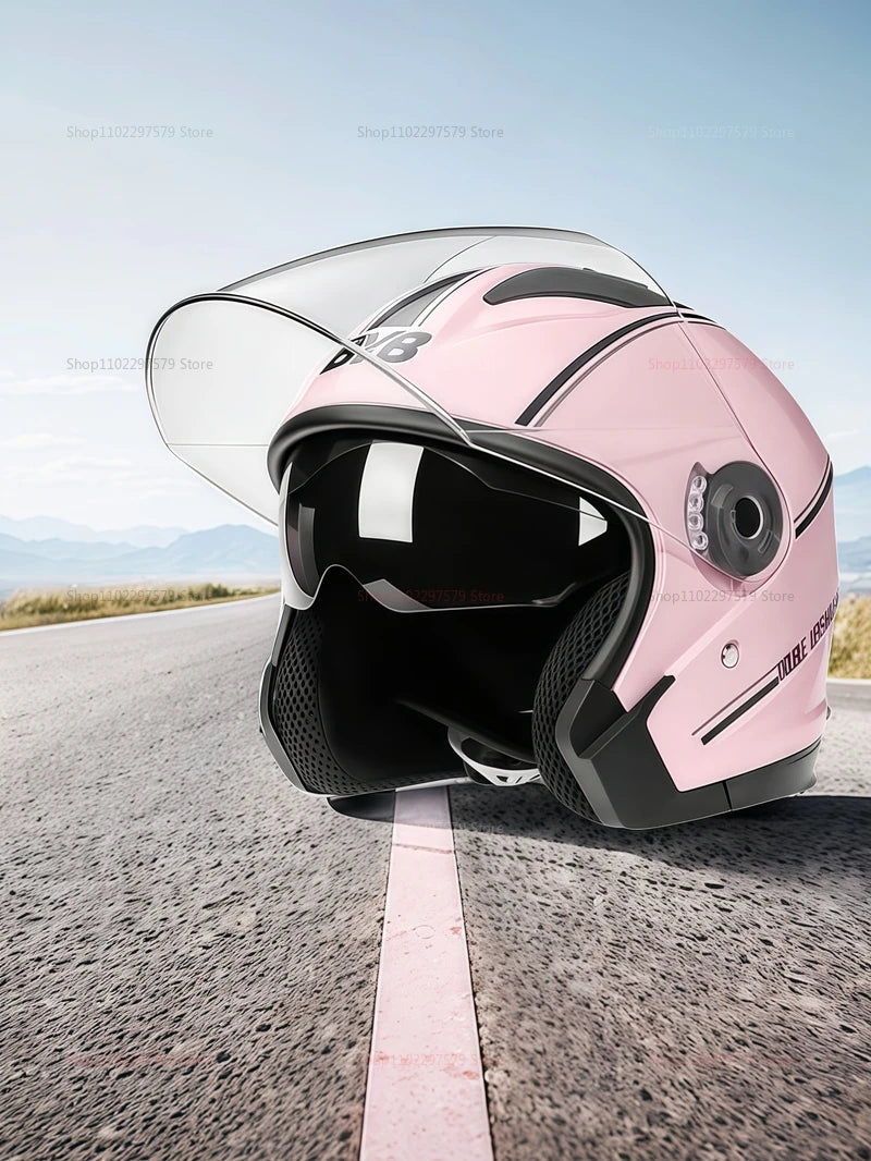 2025 Electric Motorcycle Helmet with Double-Lens Anti-Fog Shield Full Face Helmet for Riding All Seasons Safety Gear Men Women