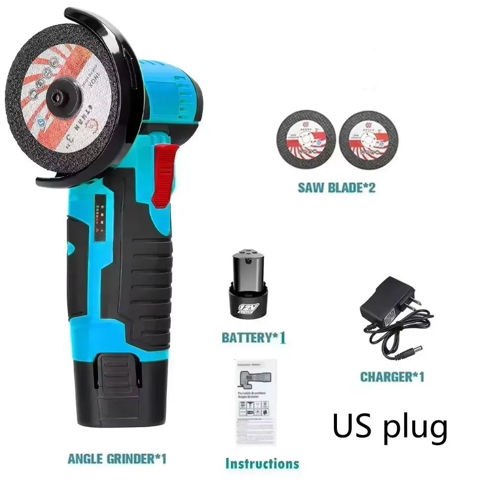12V Cordless Electric Angle Grinder Compact 19500rpm LithiumBattery Mini Polishing Grinding Diamond Cut Tool for DIY and HomeUse