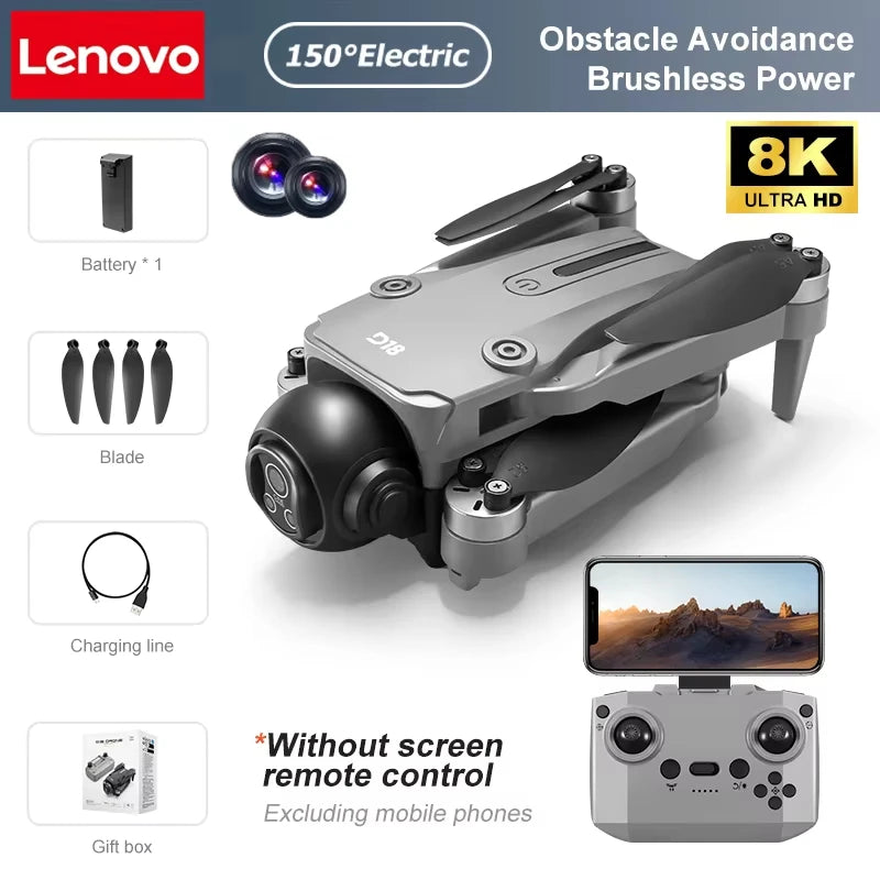 Lenovo D18 Drone 8K HD Dual Camera Aerial Photography Obstacle Avoidance Brushless Motor 5G WIFI GPS Return 18000m Quadcopter