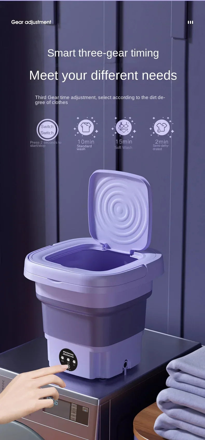 Portable washing machine 8L small foldable spin dryer mini laundry for socks underwear home shop lightweight and efficient