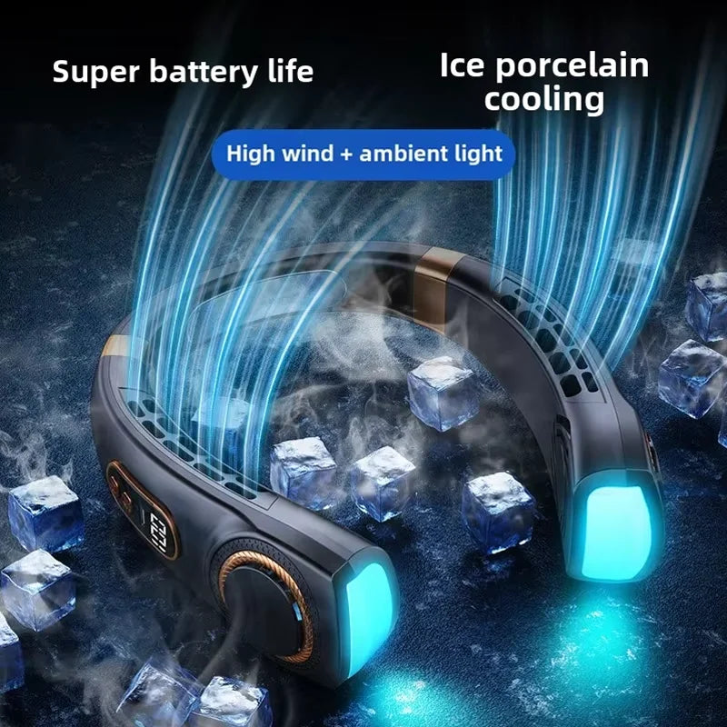 Leafless Hanging Neck Fan Silent Strong Wind Hands-Free Portable Long-Lasting Refreshing And Cooling Outdoor Fan In Summer