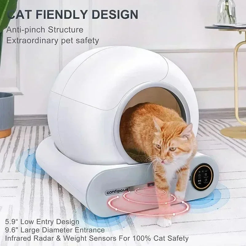 65L Automatic Intelligent Cat Litter Pan Self Cleaning Closed Electric Deodorising APP Remote Control Pet Products Rubbish Bag