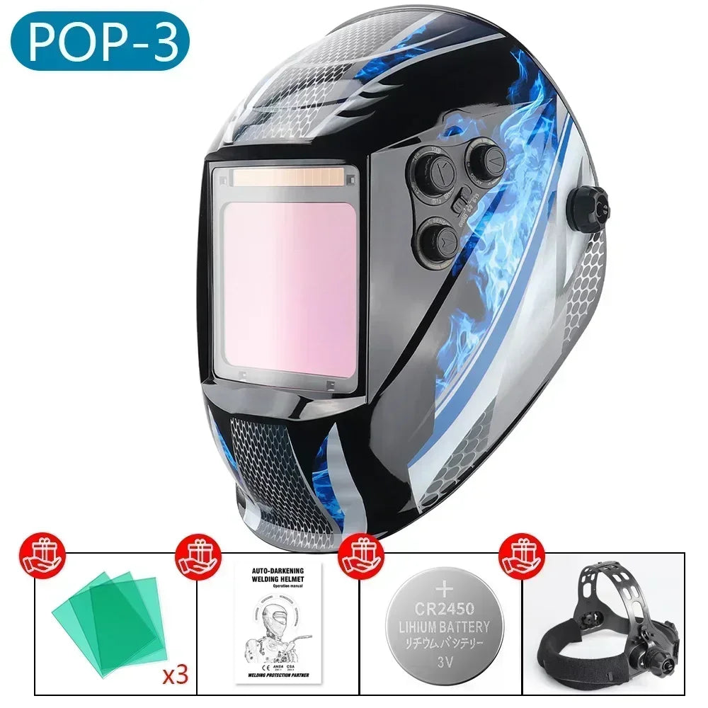 Large View Welding Helmet Welder Mask True Color Auto Darkening Dimming Solar Power Welding Mask For Arc Welding Grind Cutting