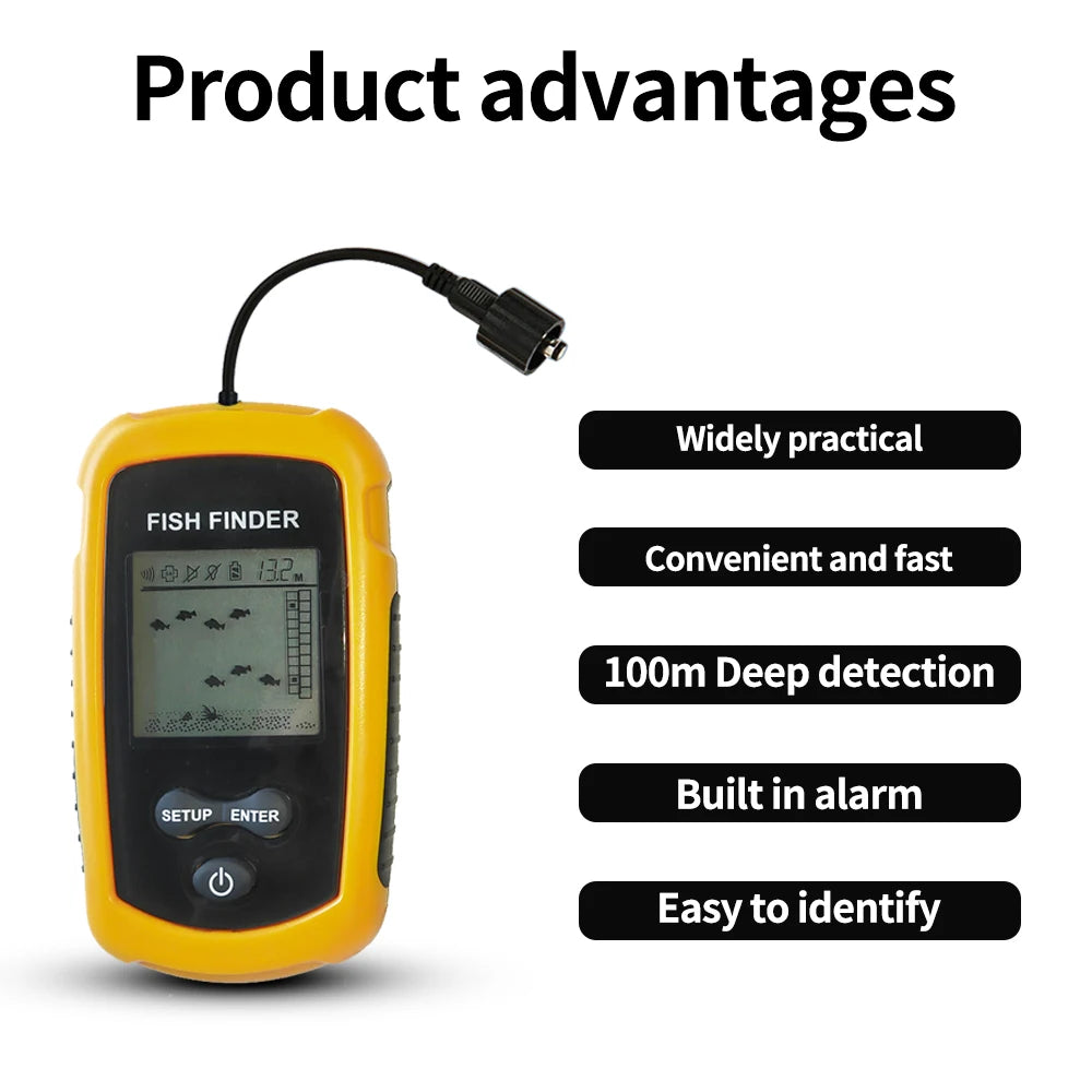 PUPOPAN Portable Handheld Fish Depth Finder Sonar Castable LCD Screen Kayak Boat Fishfinder Transducer for Water Fishing