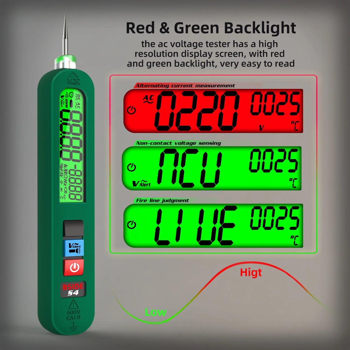 BSIDE Voltage Tester Pen 12V-300V Non-Contact Detection Leakage Live Wire Breakpoint Finder Portable Household Voltage Meter USB