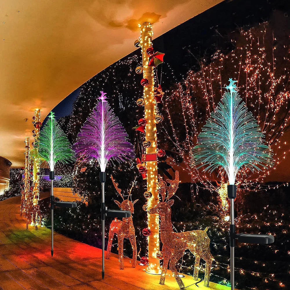 Outdoor Waterproof Solar Fiber Optic Christmas Lights Jellyfish Design LED Landscape Decorative Lighting