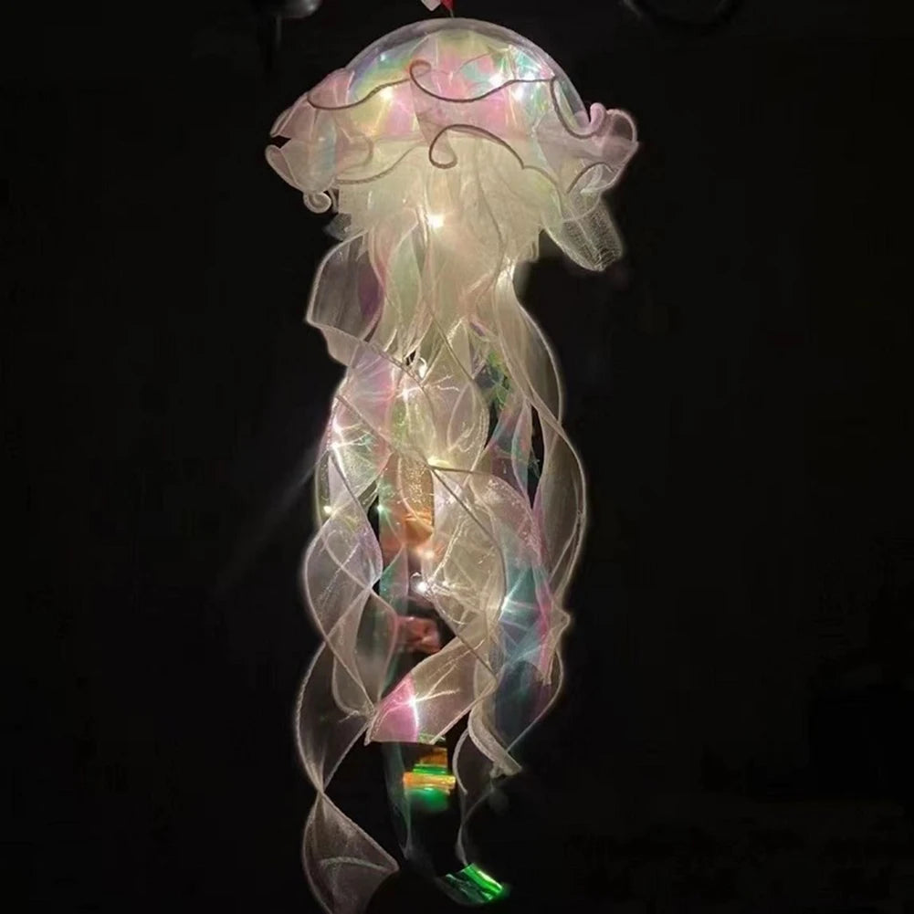 Jellyfish Bedroom Light Lamp Button Battery Hanging Ceiling Lantern Realistic with Ribbon&Bead for Children Bedroom