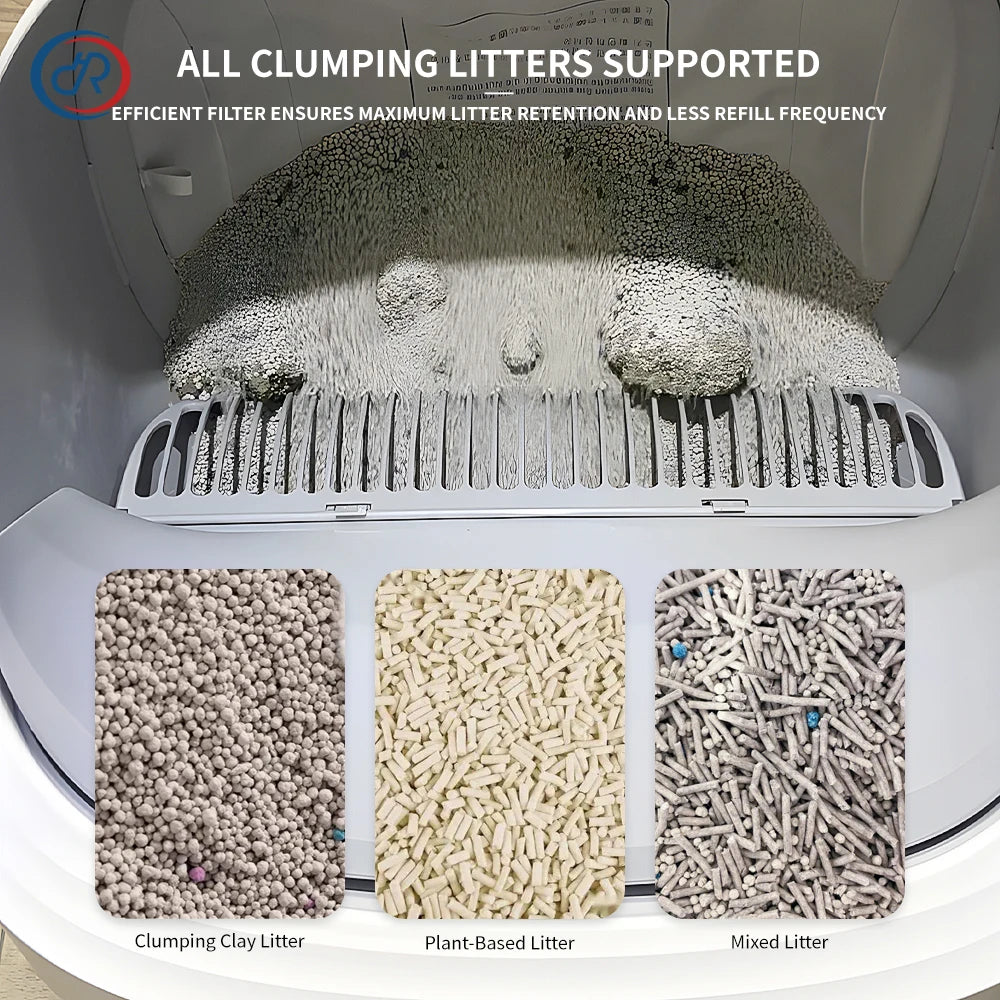 OKKPETS New Design Automatic Cat Litter Box APP Control Dual Safety Sensors Self Cleaning Litter Box with Open-Top Design