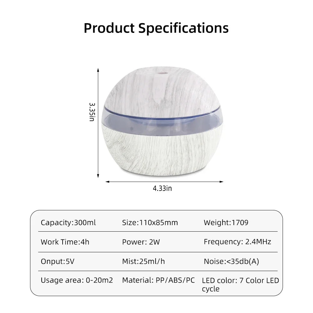 3 in 1 Ultrasonic Humidifier & Aromatherapy Diffuser with Night Light, 300ml, Touch Control, Air Purifier for Home & Office
