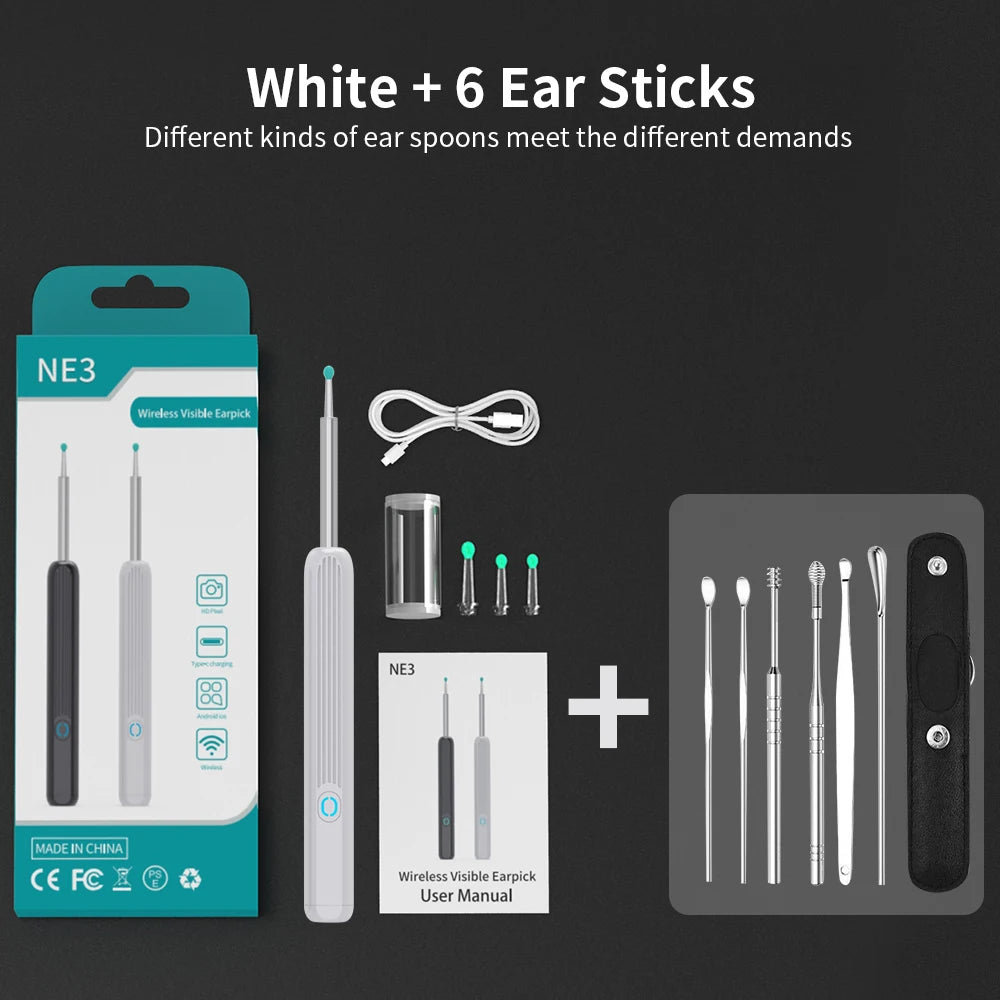 NATFIRE NE3 Ear Cleaning Kit Smart Visual Ear Sticks 1296P Ear Wax Removal Tool Wireless Ear Cleaner with Camera LED Light