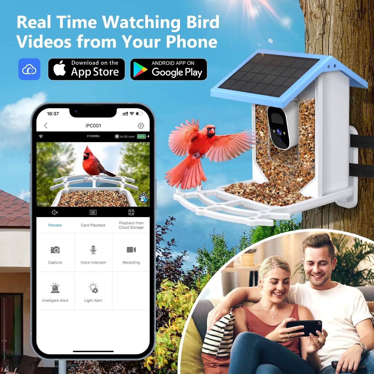 Smart Bird Feeder with Camera 2.4K Screen Solar Low Power Night Vision
