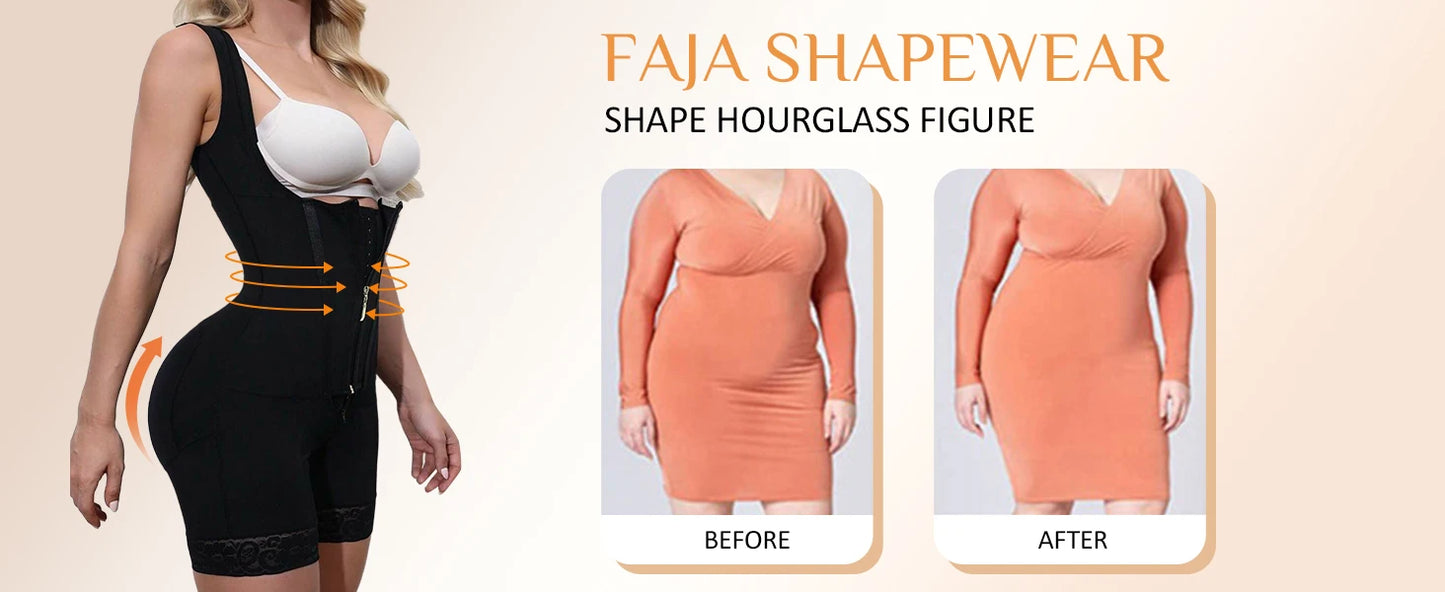 Shapewear for women's Lace-Trimmed Shapewear Bodysuit - Tummy Control Corset with Adjustable Straps & Zipper, Black, Comfortable