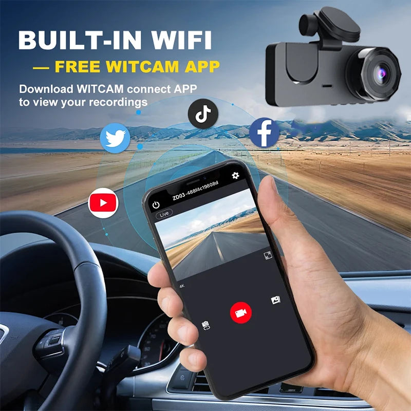 Triple Lens WiFi Dashcam 2/3 Channel Car Camera 1080P HD Video Recorder