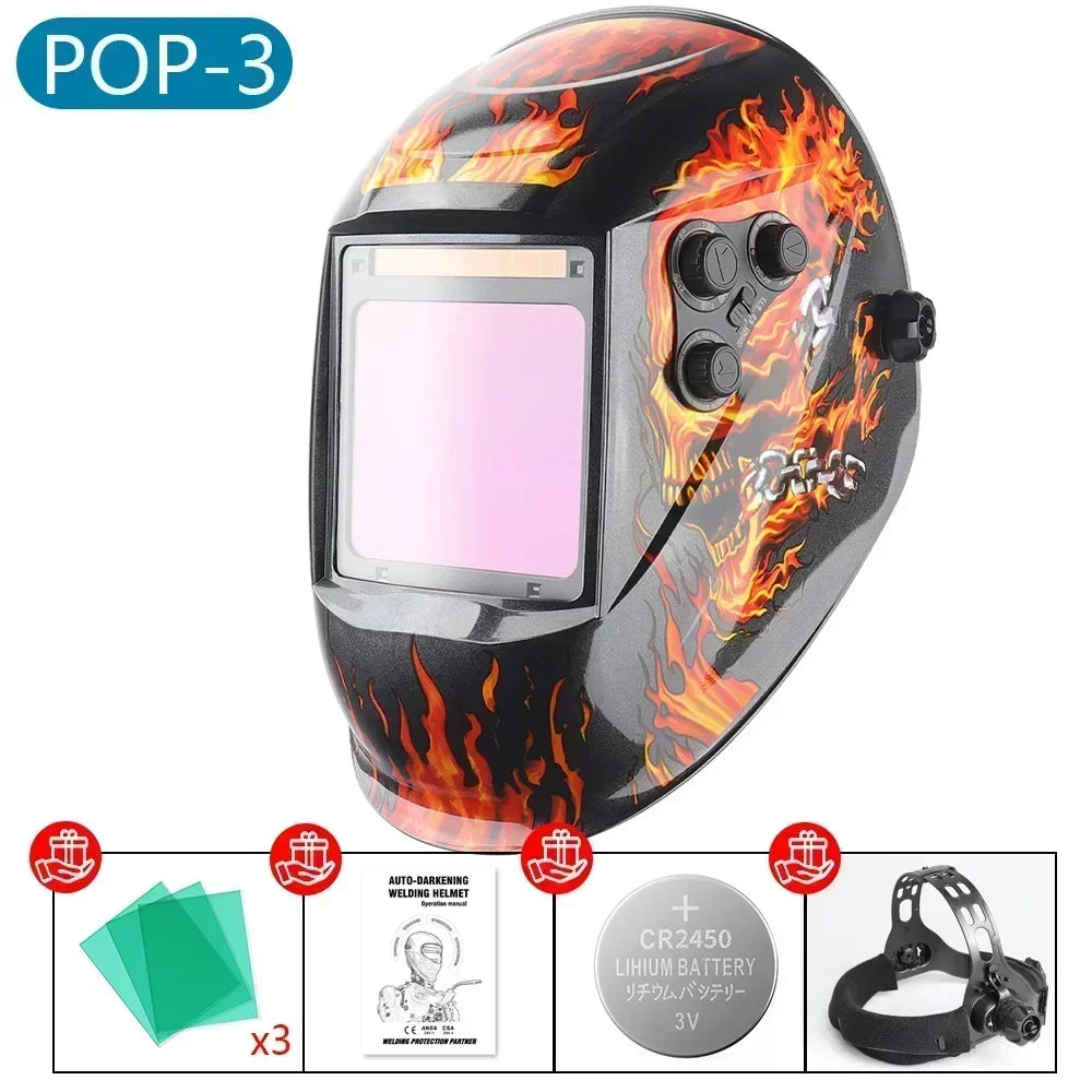 Large View Welding Helmet Welder Mask True Color Auto Darkening Dimming Solar Power Welding Mask For Arc Welding Grind Cutting