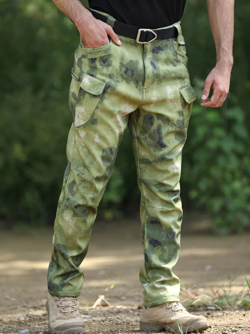 Men's Winter Pants Water Resistant Fleece Lined Snowboard Ski Softshell Tactical Pants with Multi-Pockets Outdoor Work Pants