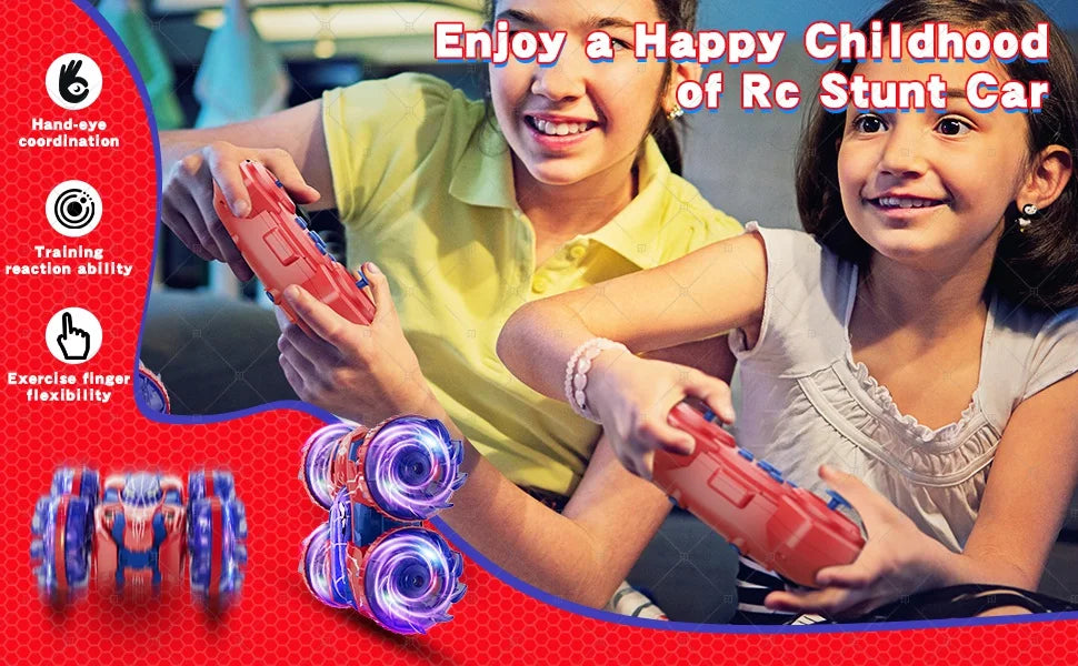 Gesture Sensing RC Stunt Car 360 Degree Rotating Amphibious Hand Gesture Remote Control Car with Lights for Kids Boys Red