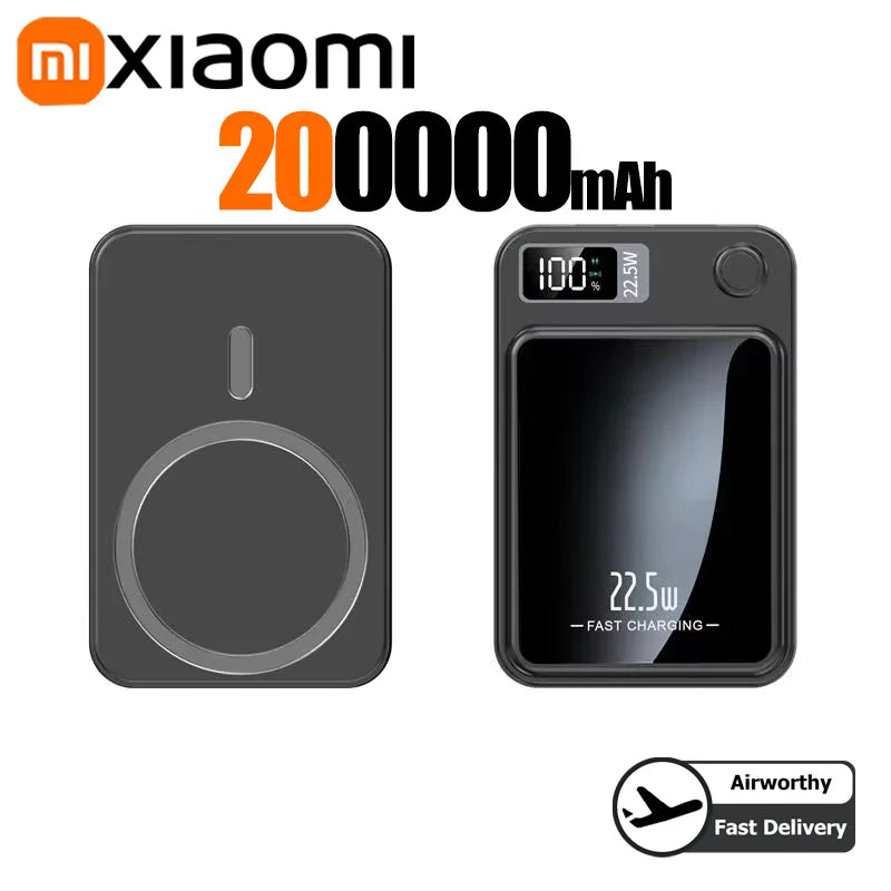 Xiaomi 200000mAh Alloy Wireless Magnetic Power Bank Ultra Thin Fast Charging Portable Backup Battery For Magsafe IPhone Samsung
