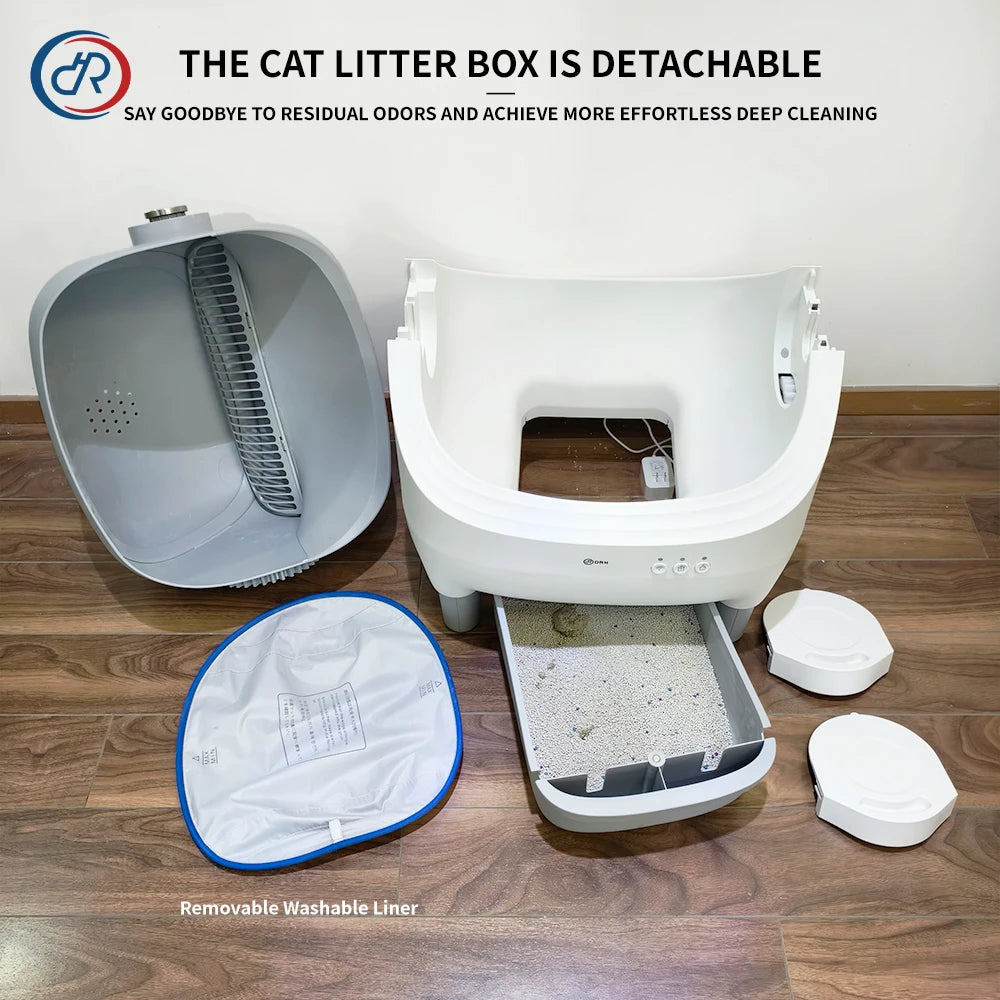 OKKPETS New Design Automatic Cat Litter Box APP Control Dual Safety Sensors Self Cleaning Litter Box with Open-Top Design