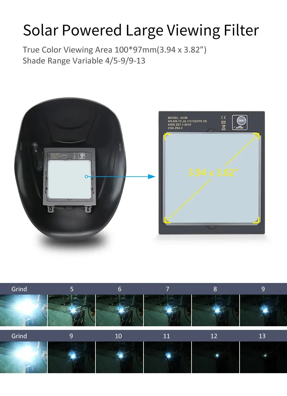 Large View Welding Helmet Welder Mask True Color Auto Darkening Dimming Solar Power Welding Mask For Arc Welding Grind Cutting