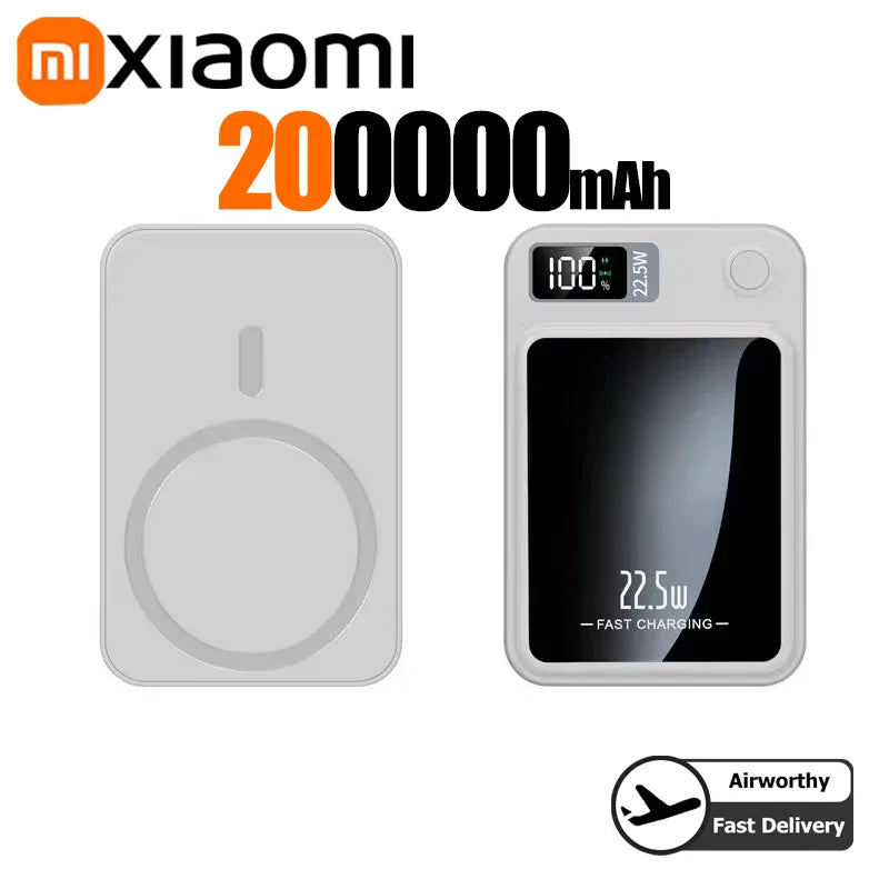 Xiaomi 200000mAh Alloy Wireless Magnetic Power Bank Ultra Thin Fast Charging Portable Backup Battery For Magsafe IPhone Samsung