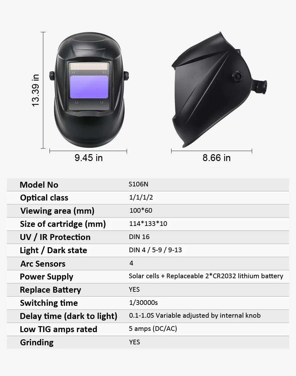 Large View Welding Helmet Welder Mask True Color Auto Darkening Dimming Solar Power Welding Mask For Arc Welding Grind Cutting
