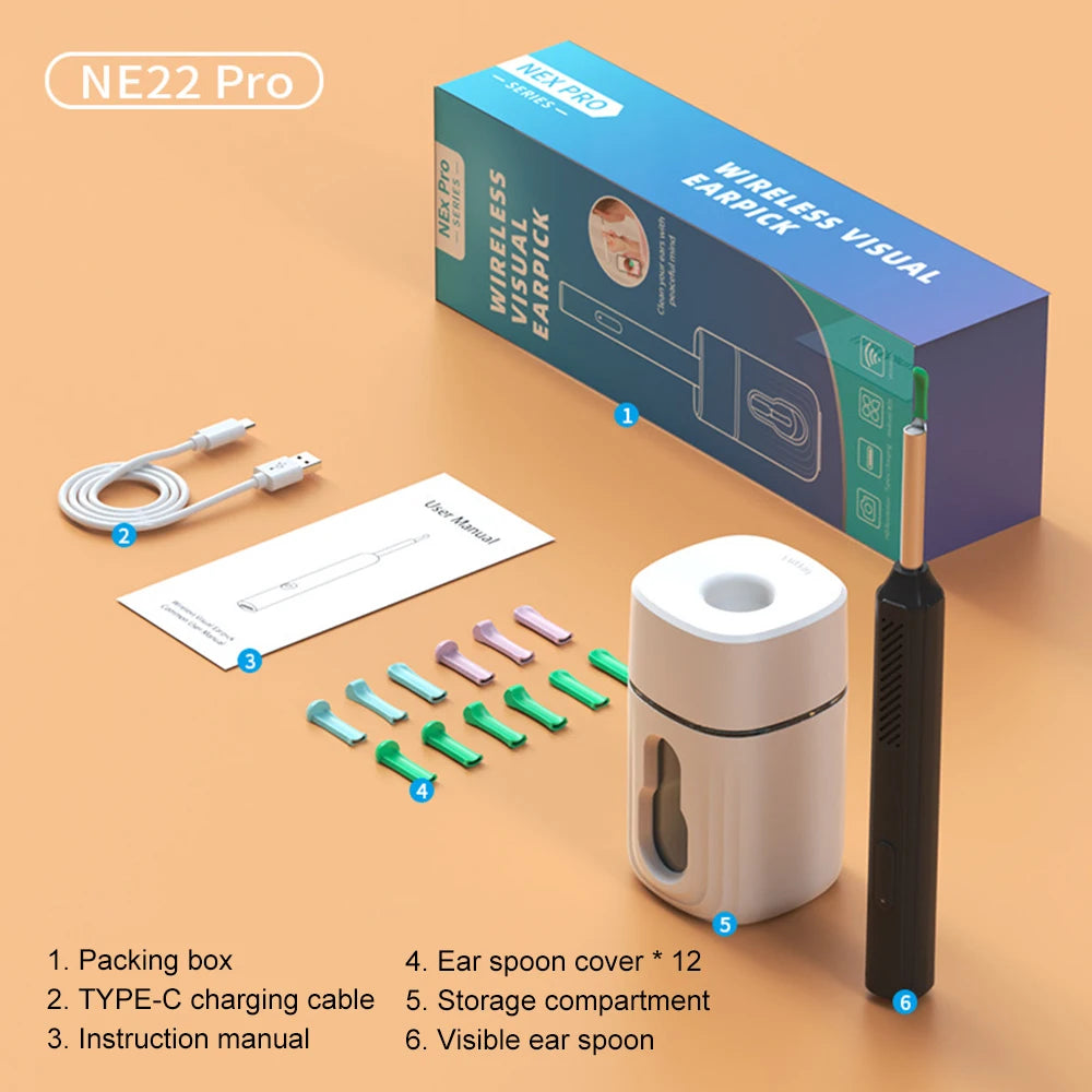 Wireless Visual Ear Wax Removal Smart Visual Ear Cleaner With Camera Endoscope 1296P Luminous Otoscope Ear Cleaning Tool