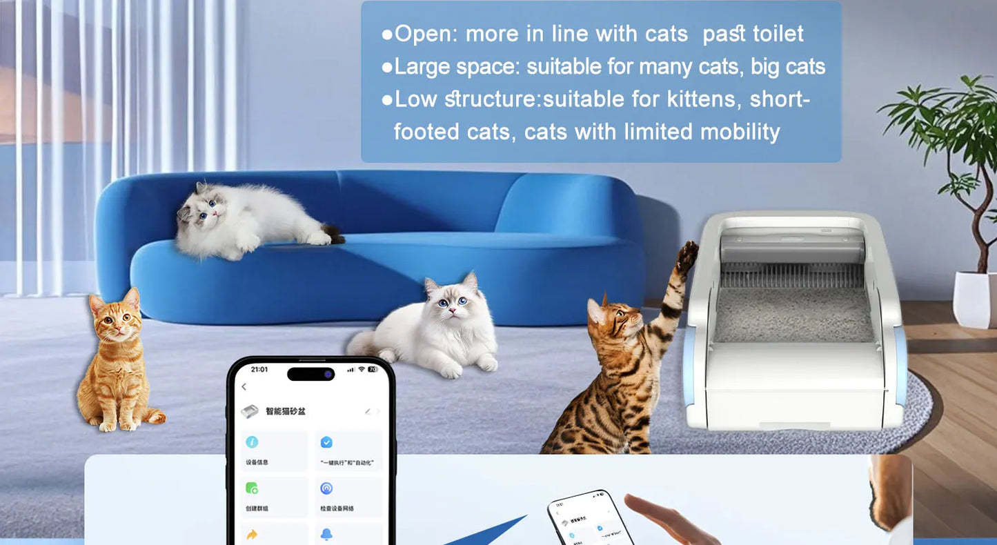 Open Smart Cat Litter Box Automatic Self Cleaning,Remote Control Via App,Cat Toilet Litter Tray,2025 New Electric Cat Toilet