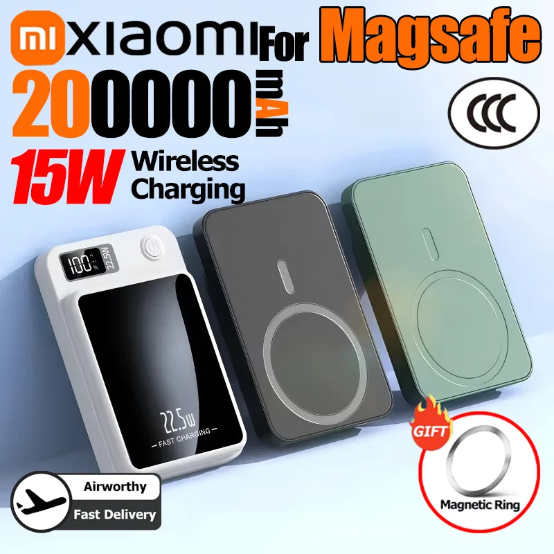 Xiaomi 200000mAh Alloy Wireless Magnetic Power Bank Ultra Thin Fast Charging Portable Backup Battery For Magsafe IPhone Samsung