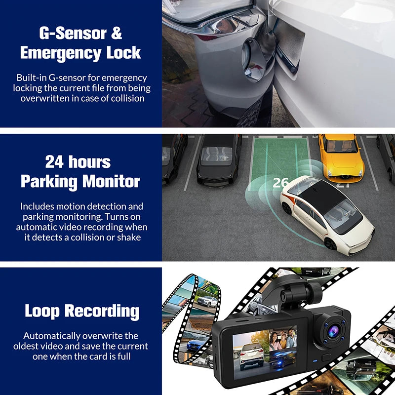 Triple Lens WiFi Dashcam 2/3 Channel Car Camera 1080P HD Video Recorder
